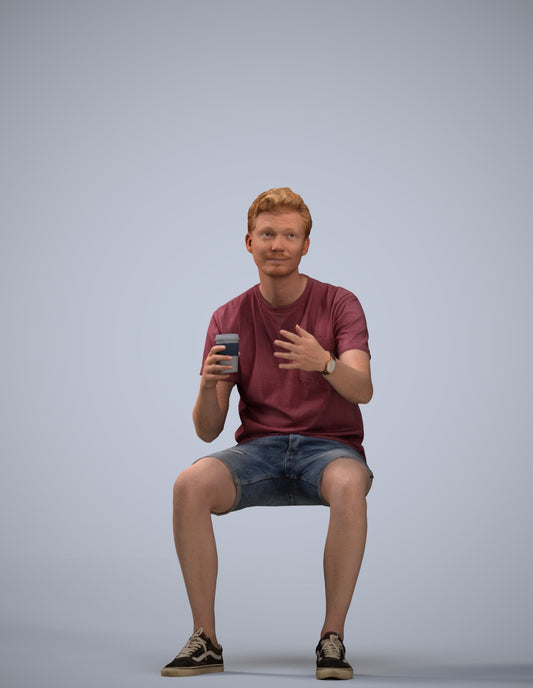 realistic 3D man casual sitting, scanned archviz people for Blender and 3ds Max