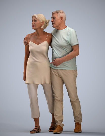 realistic 3D human senior woman casual couple, archviz people FBX OBJ for Blender