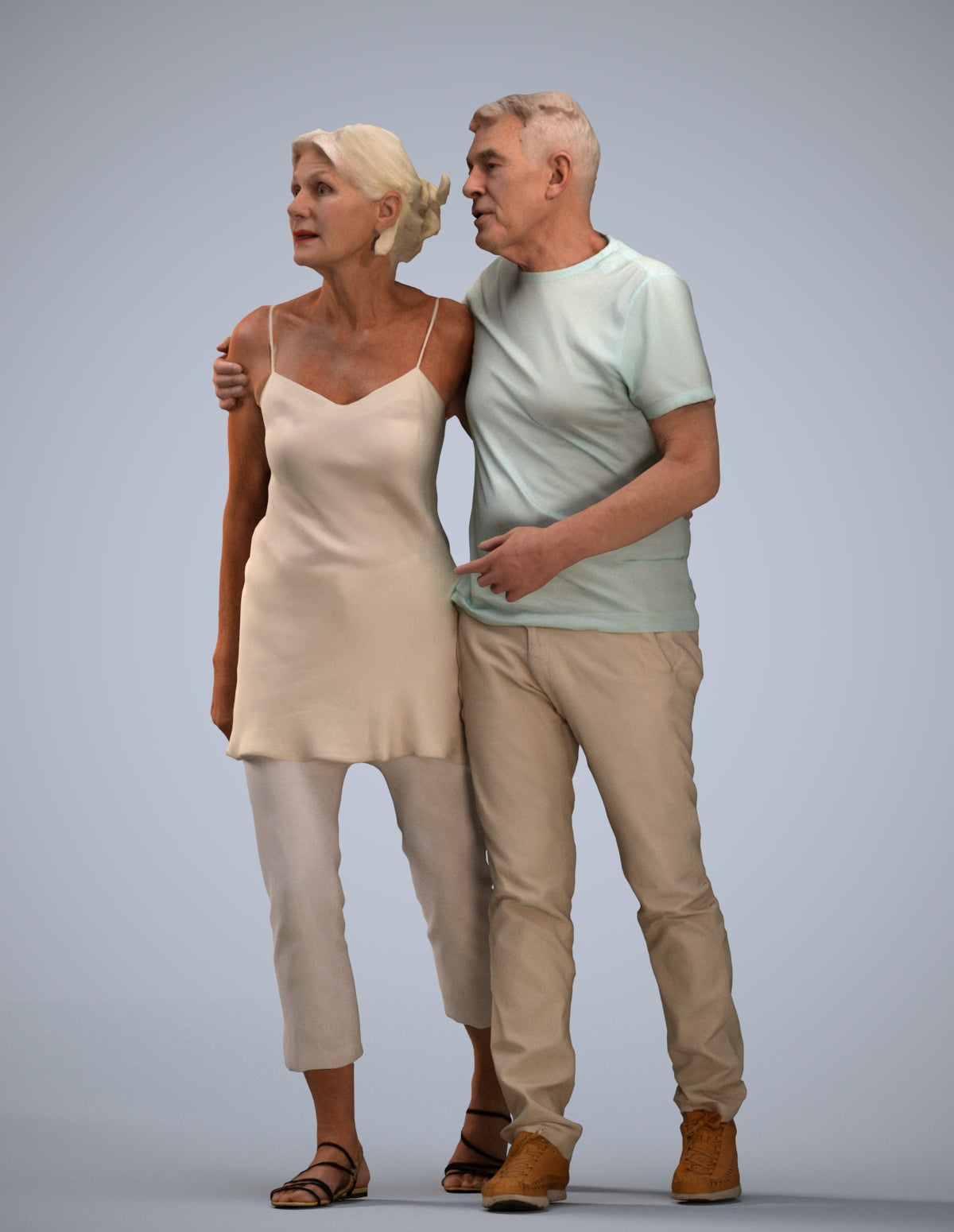 realistic 3D human senior woman casual couple, archviz people FBX OBJ for Blender