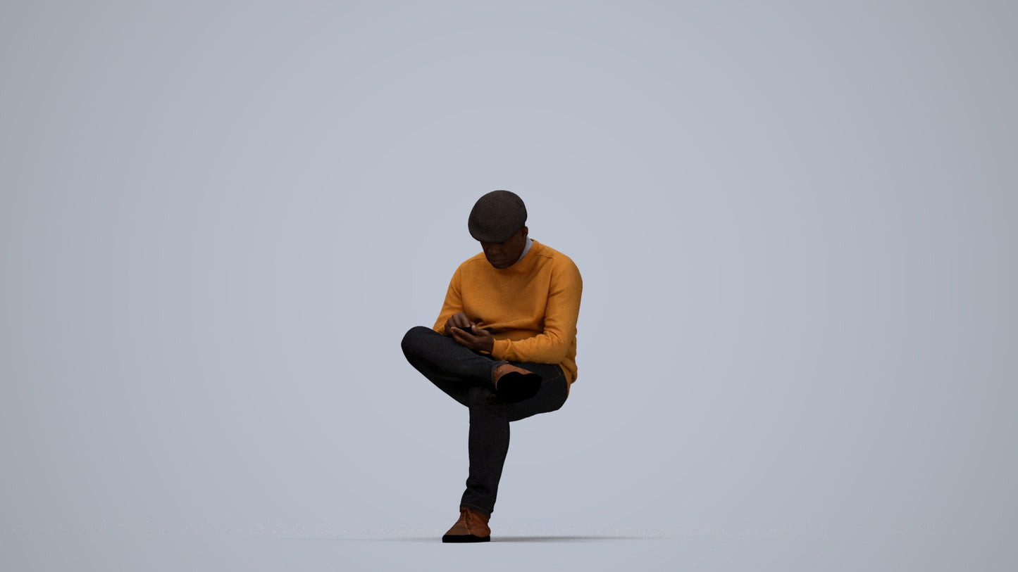 realistic 3D human man casual sitting, archviz people FBX OBJ for Blender, top-down view render