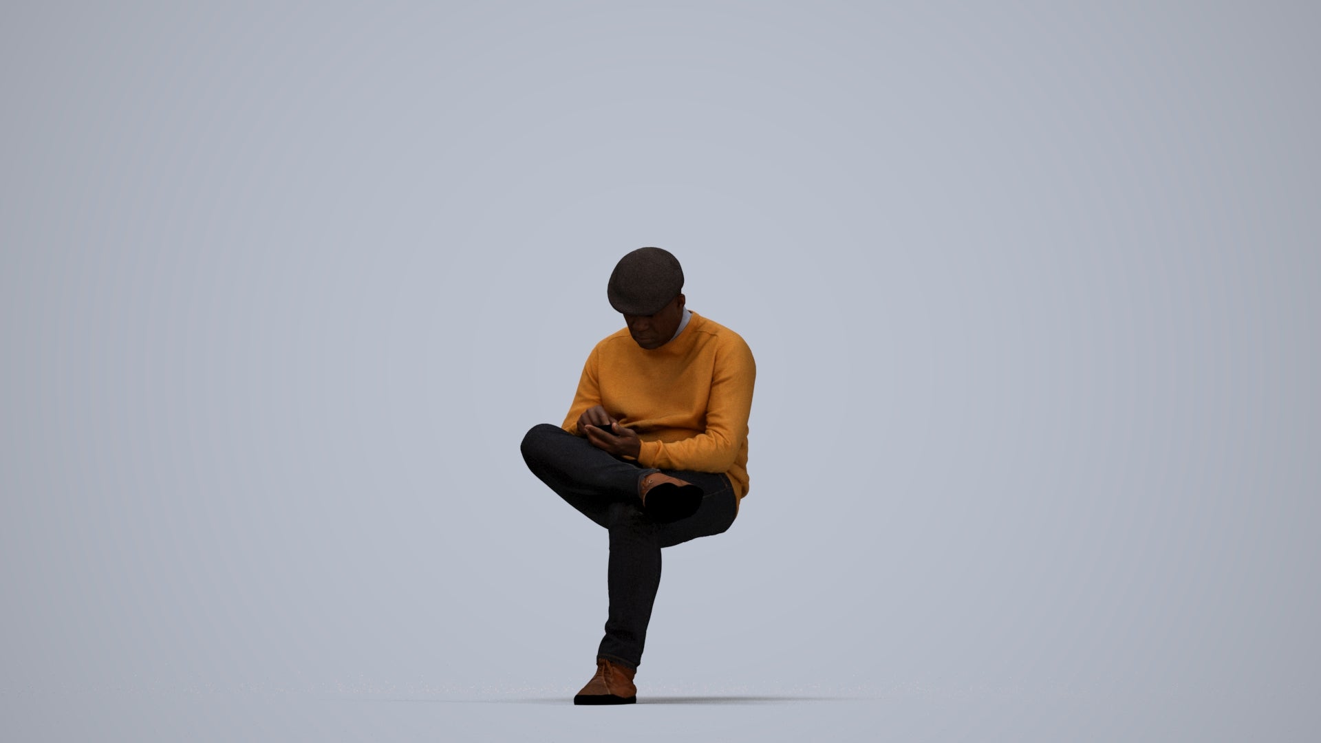 realistic 3D human man casual sitting, archviz people FBX OBJ for Blender, top-down view render