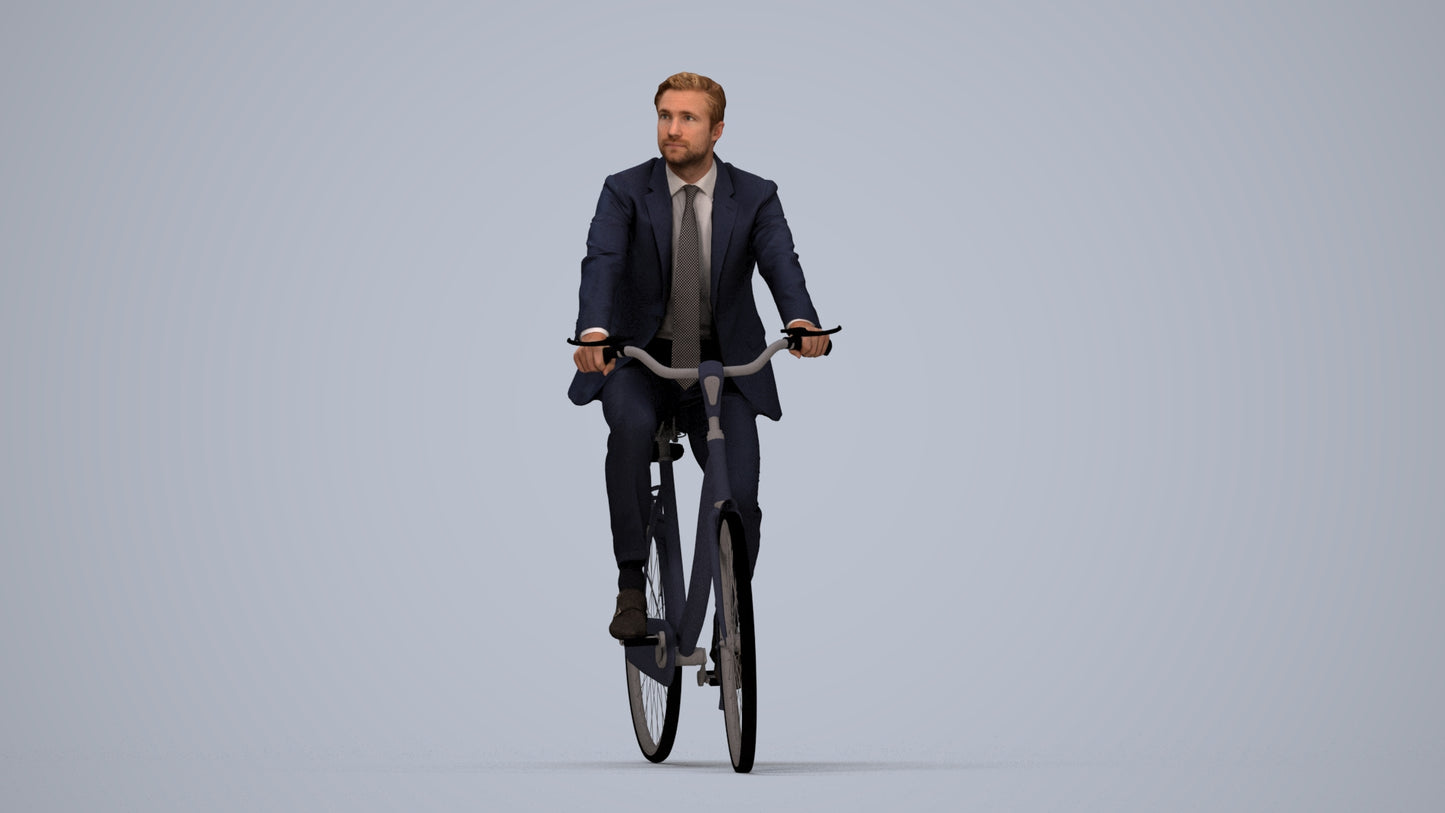 scanned 3D man business cycling, photogrammetry people for Enscape and V-Ray, top-down view render