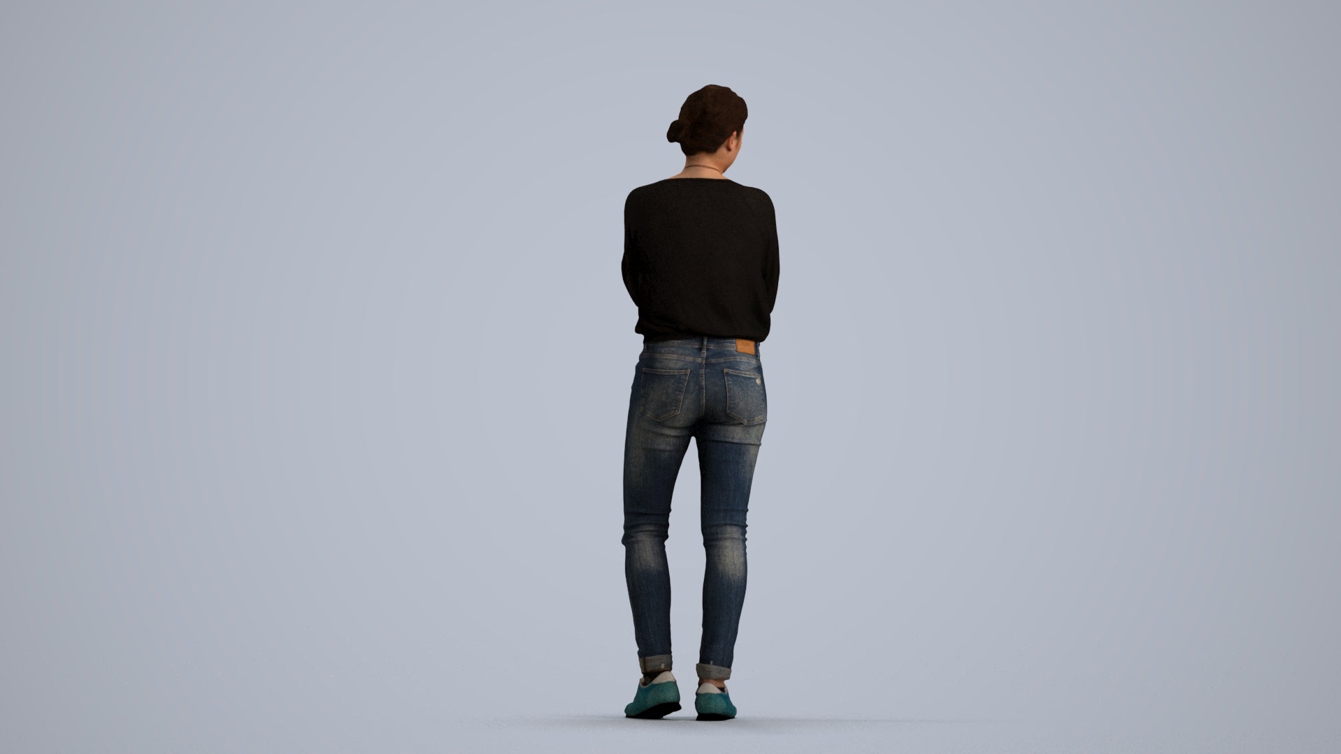 3D human model woman casual standing, photogrammetry scanned person for archviz, front view render