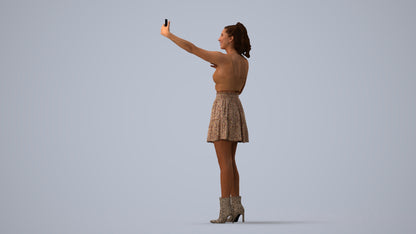 3D human model woman casual standing, photogrammetry scanned person for archviz, three-quarter view render