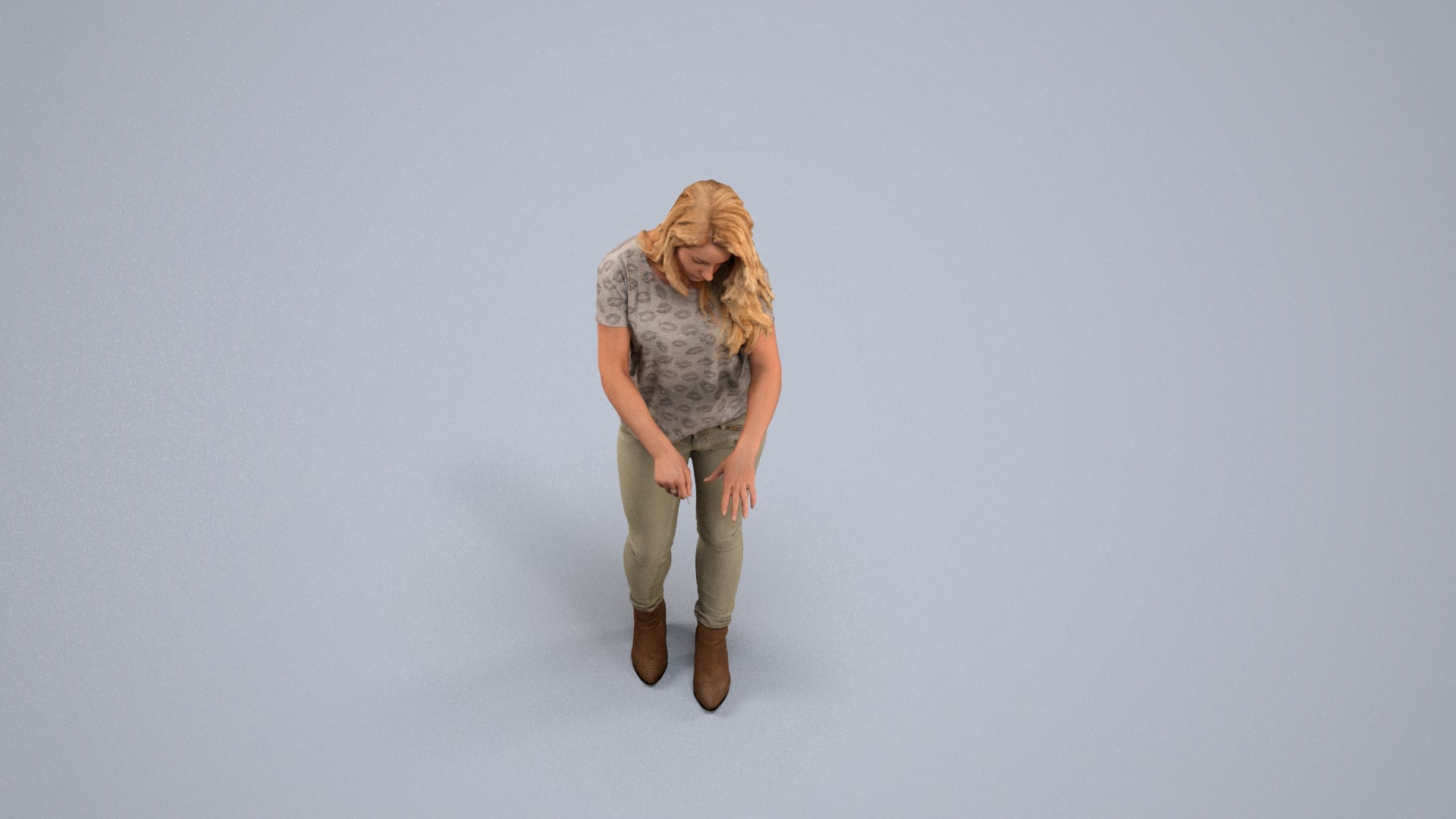 realistic 3D woman casual standing, scanned archviz people for Blender and 3ds Max, back view render