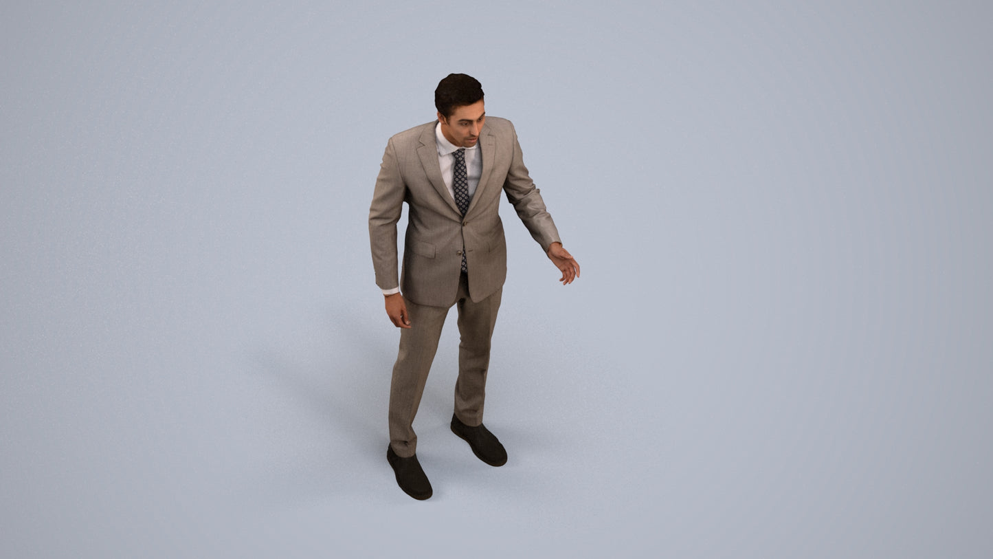 3D people model man business, scanned human for 3ds Max rendering, back view render