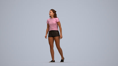 photogrammetry 3D girl casual standing, realistic human model archviz FBX, top-down view render