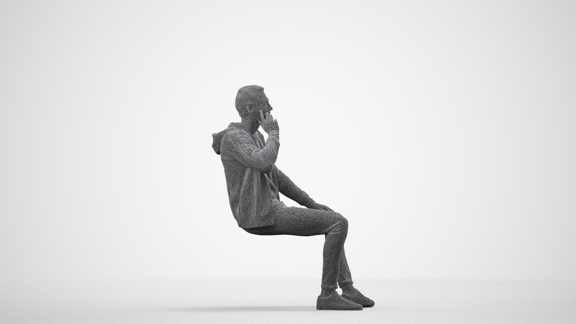 realistic 3D human man casual sitting, archviz people FBX OBJ for Blender, wireframe side view