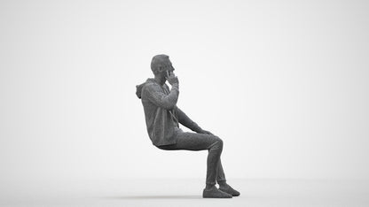 realistic 3D human man casual sitting, archviz people FBX OBJ for Blender, wireframe side view