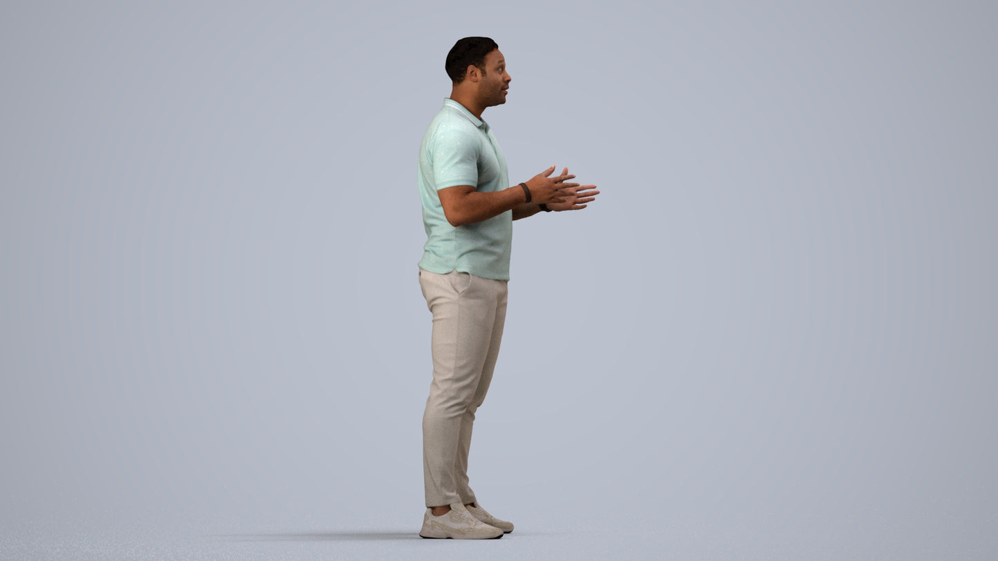 3D scanned man standing casual, photorealistic archviz people for Enscape and SketchUp, side view render