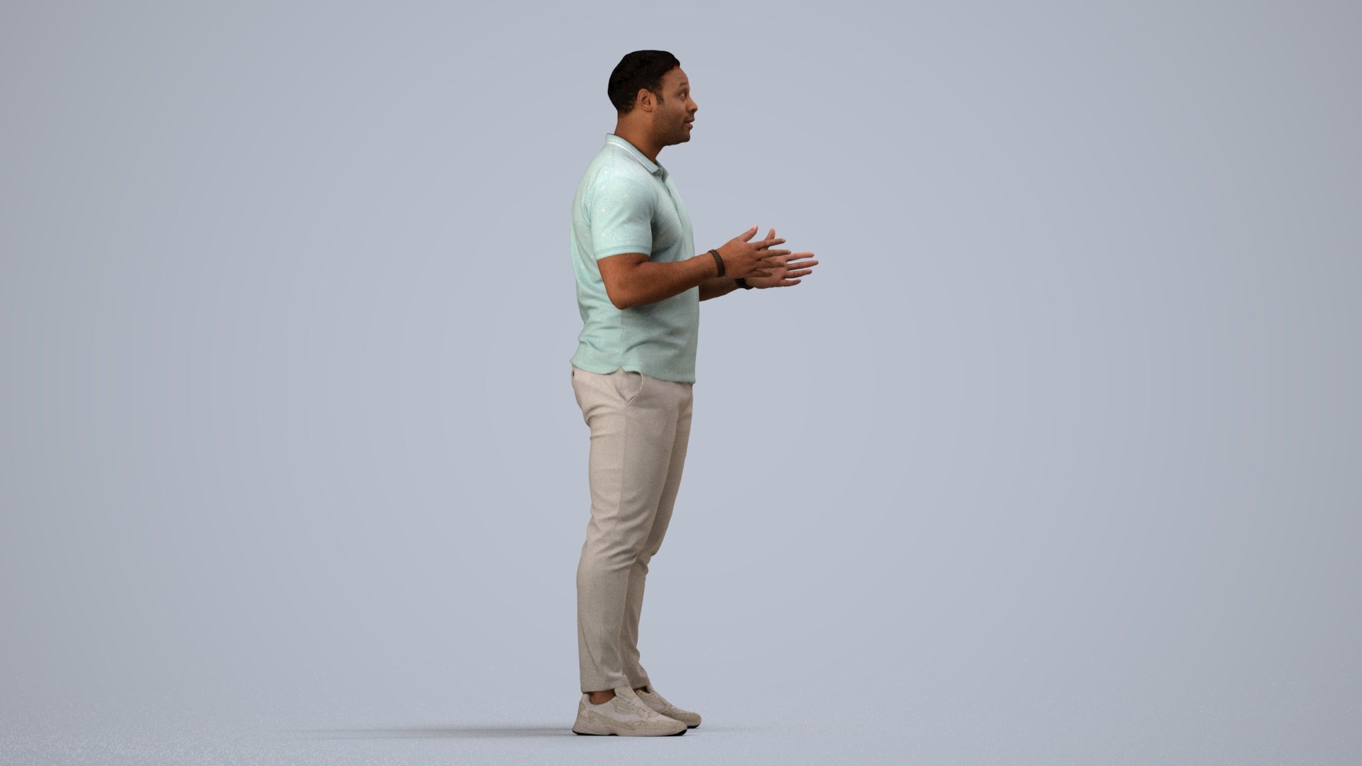 3D scanned man standing casual, photorealistic archviz people for Enscape and SketchUp, side view render