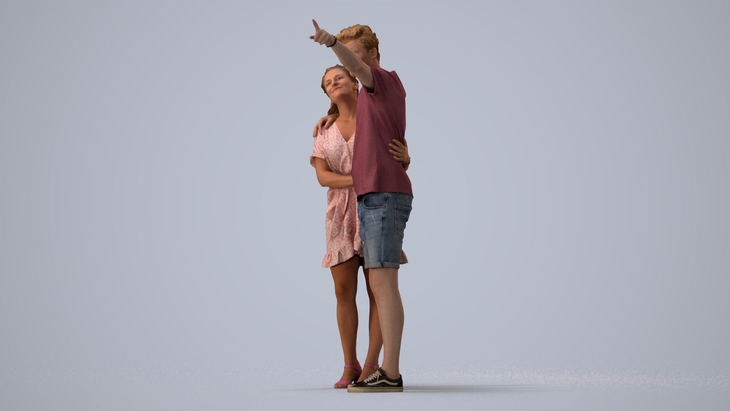 scanned 3D woman casual couple, photogrammetry people for Enscape and V-Ray, three-quarter view render