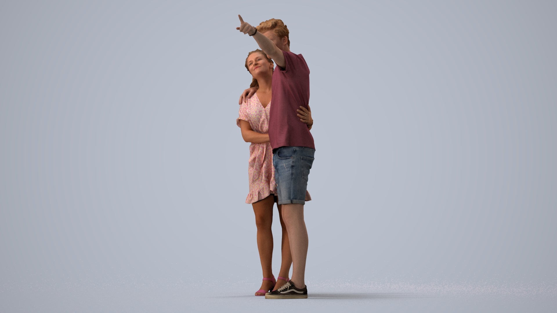 scanned 3D woman casual couple, photogrammetry people for Enscape and V-Ray, three-quarter view render