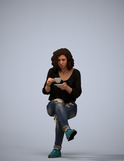 photogrammetry 3D woman casual sitting, realistic human model archviz FBX
