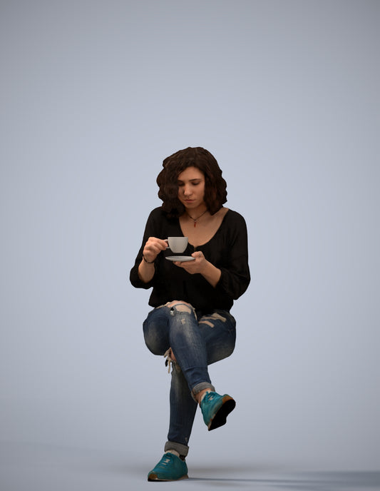 photogrammetry 3D woman casual sitting, realistic human model archviz FBX