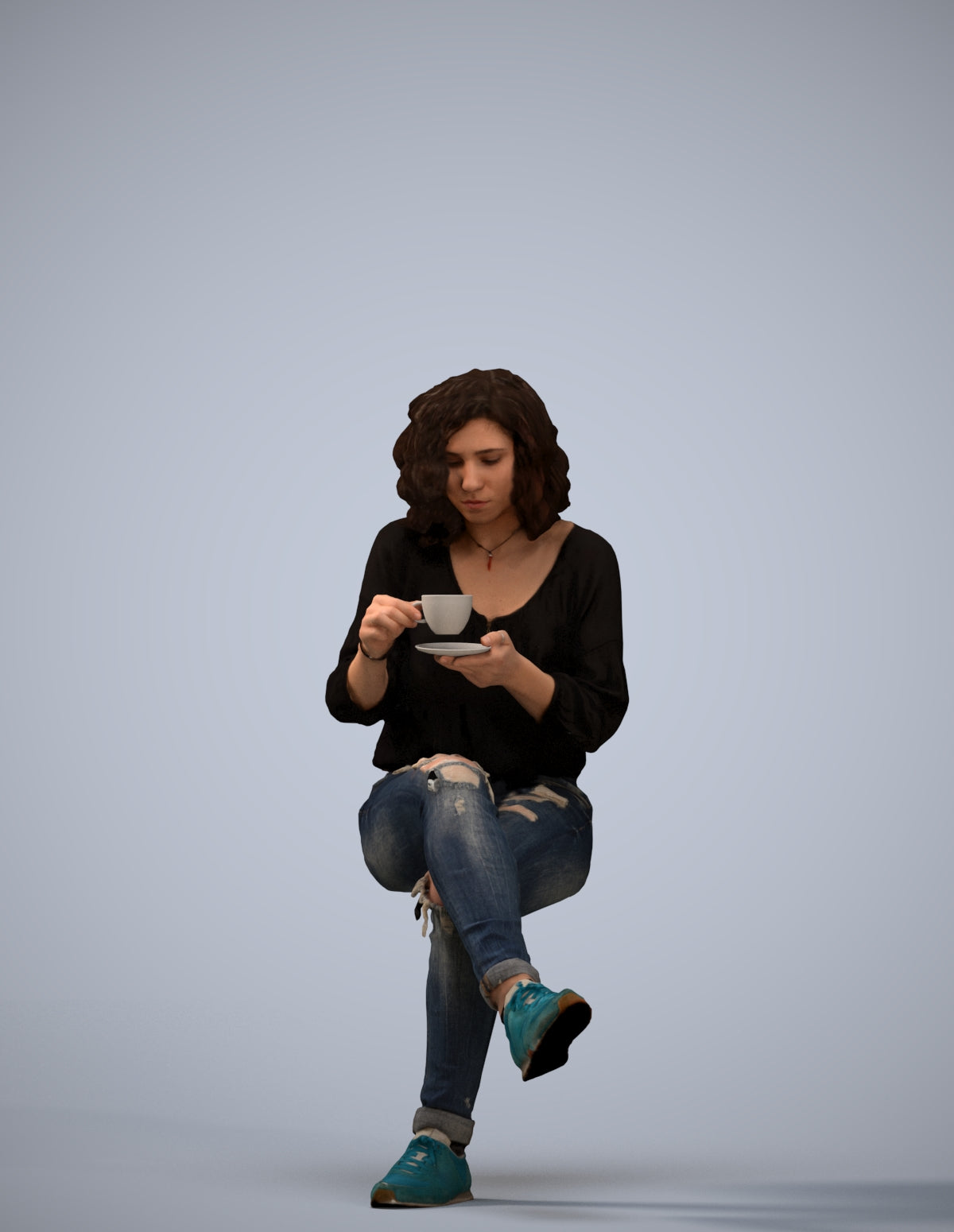 photogrammetry 3D woman casual sitting, realistic human model archviz FBX