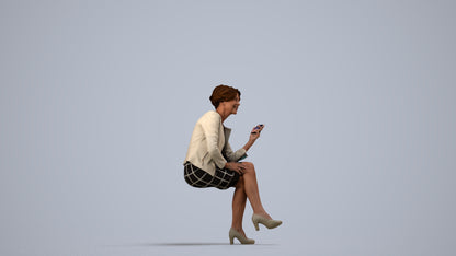 realistic 3D human woman business sitting, archviz people FBX OBJ for Blender, side view render