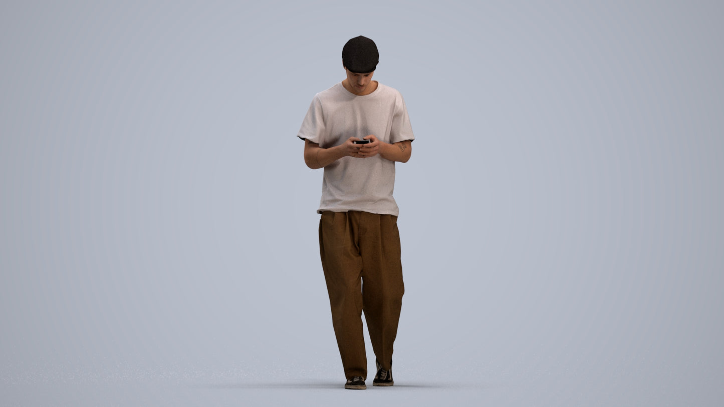 photogrammetry 3D man casual walking, realistic human model archviz FBX, standing pose render