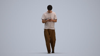 photogrammetry 3D man casual walking, realistic human model archviz FBX, standing pose render
