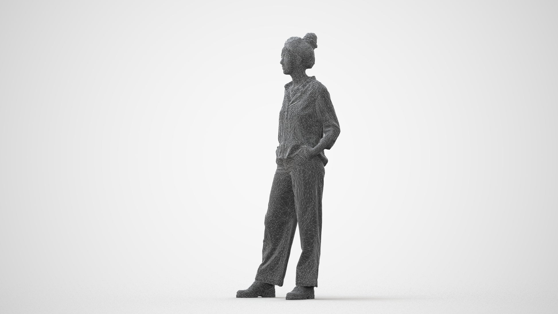 scanned 3D woman casual standing, photogrammetry people for Enscape and V-Ray, square thumbnail