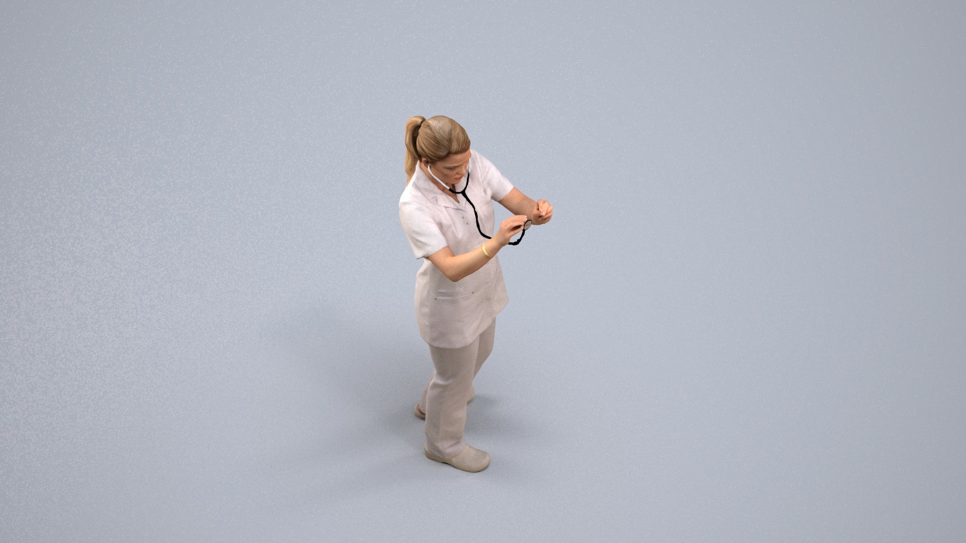 3D human model woman medical, photogrammetry scanned person for archviz, back view render