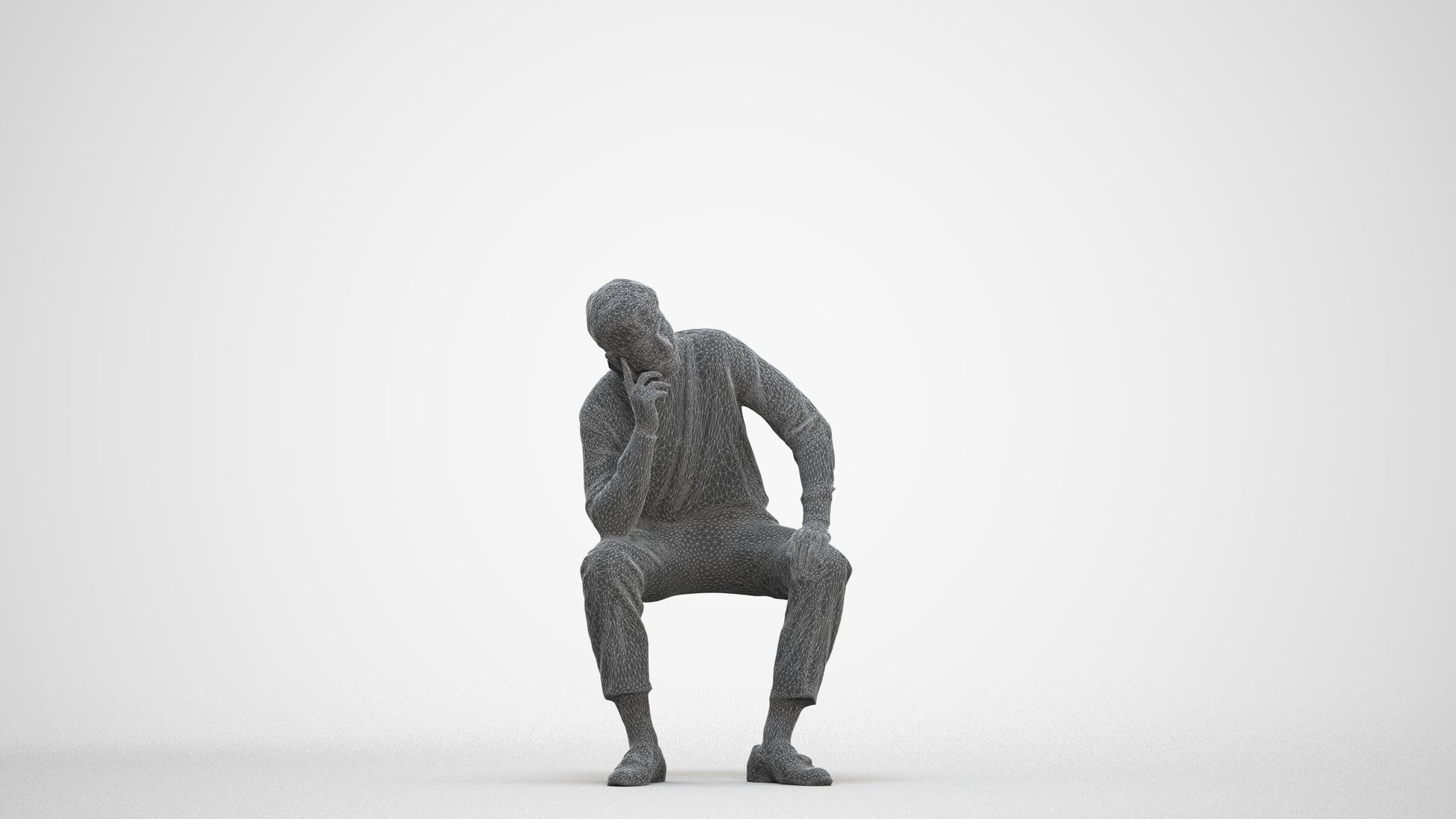 3D scanned man sitting casual, photorealistic archviz people for Enscape and SketchUp, three-quarter front view render