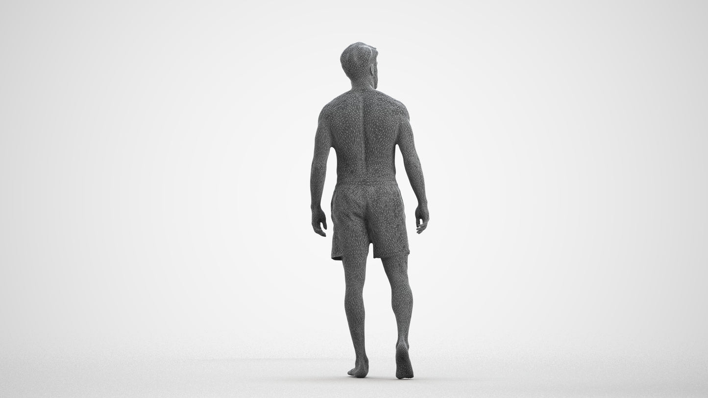 realistic 3D people man pool, render-ready for V-Ray and Corona, FBX OBJ, wireframe front view