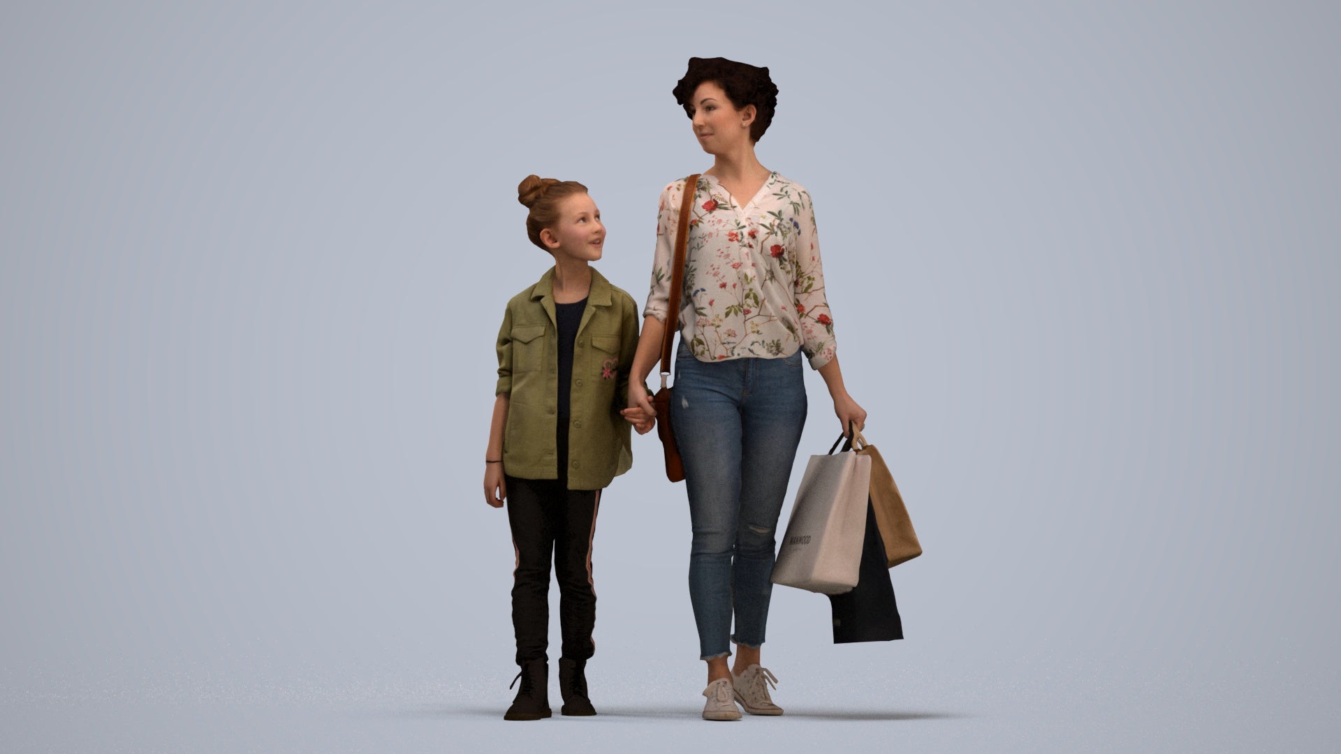 3D human model girl casual kids, photogrammetry scanned person for archviz, standing pose render
