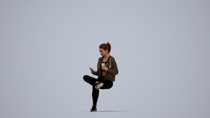 realistic 3D woman sport sitting, scanned archviz people for Blender and 3ds Max, top-down view render
