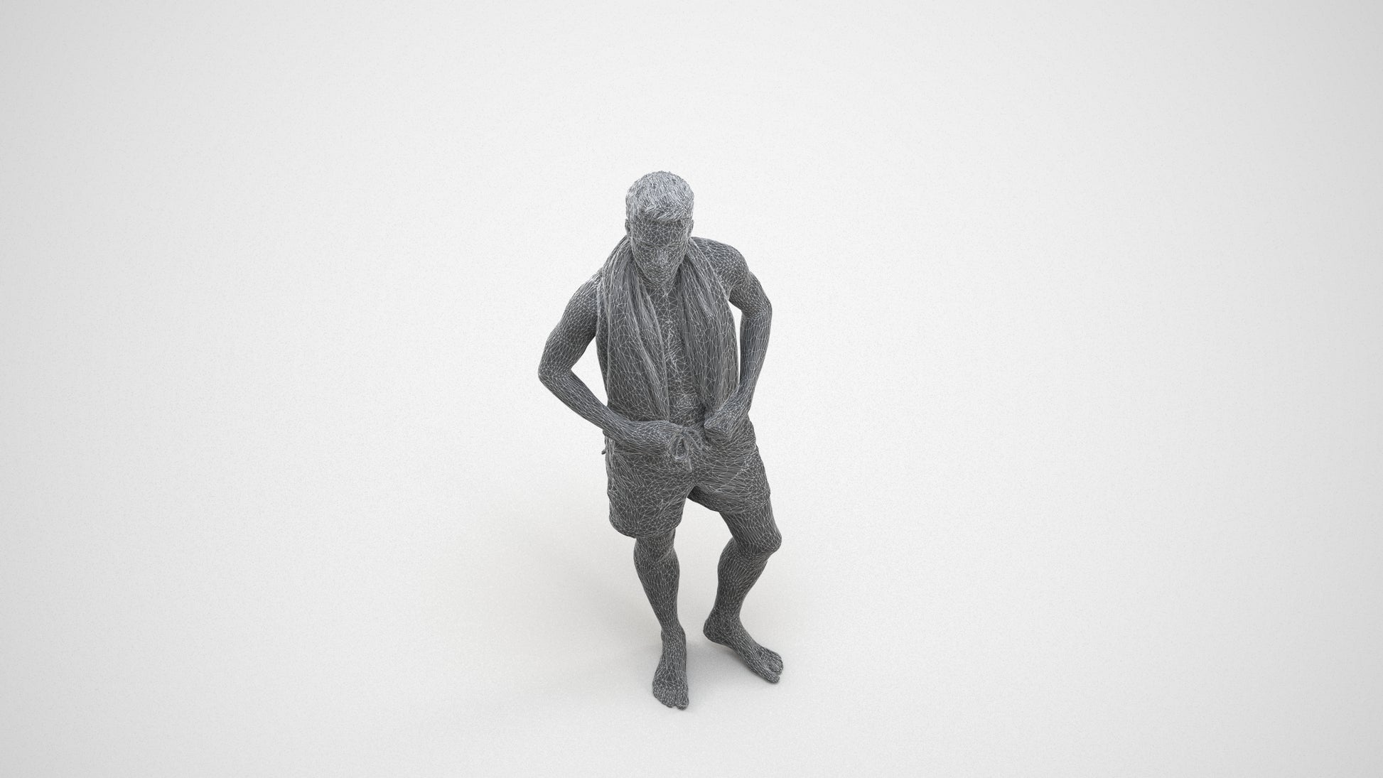 realistic 3D man sport pool, scanned archviz people for Blender and 3ds Max, wireframe three-quarter view