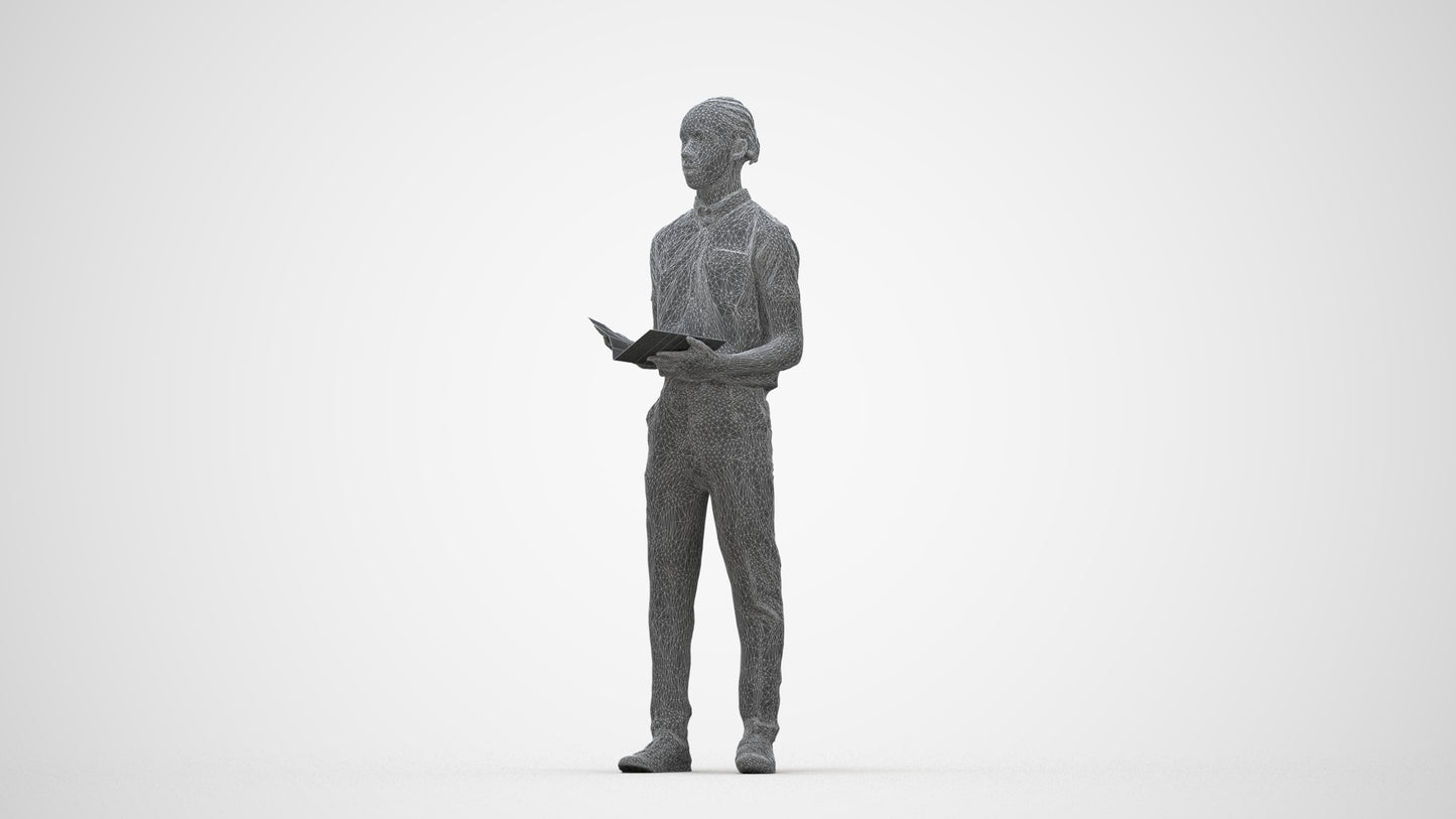 realistic 3D boy hospitality, scanned archviz people for Blender and 3ds Max, wireframe back view
