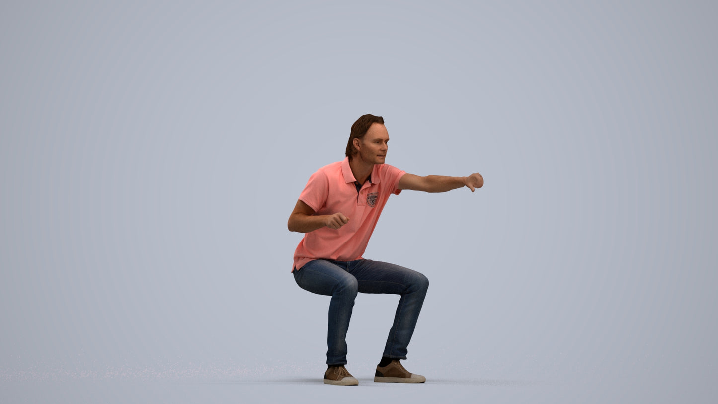 realistic 3D man casual sitting, scanned archviz people for Blender and 3ds Max, standing pose render