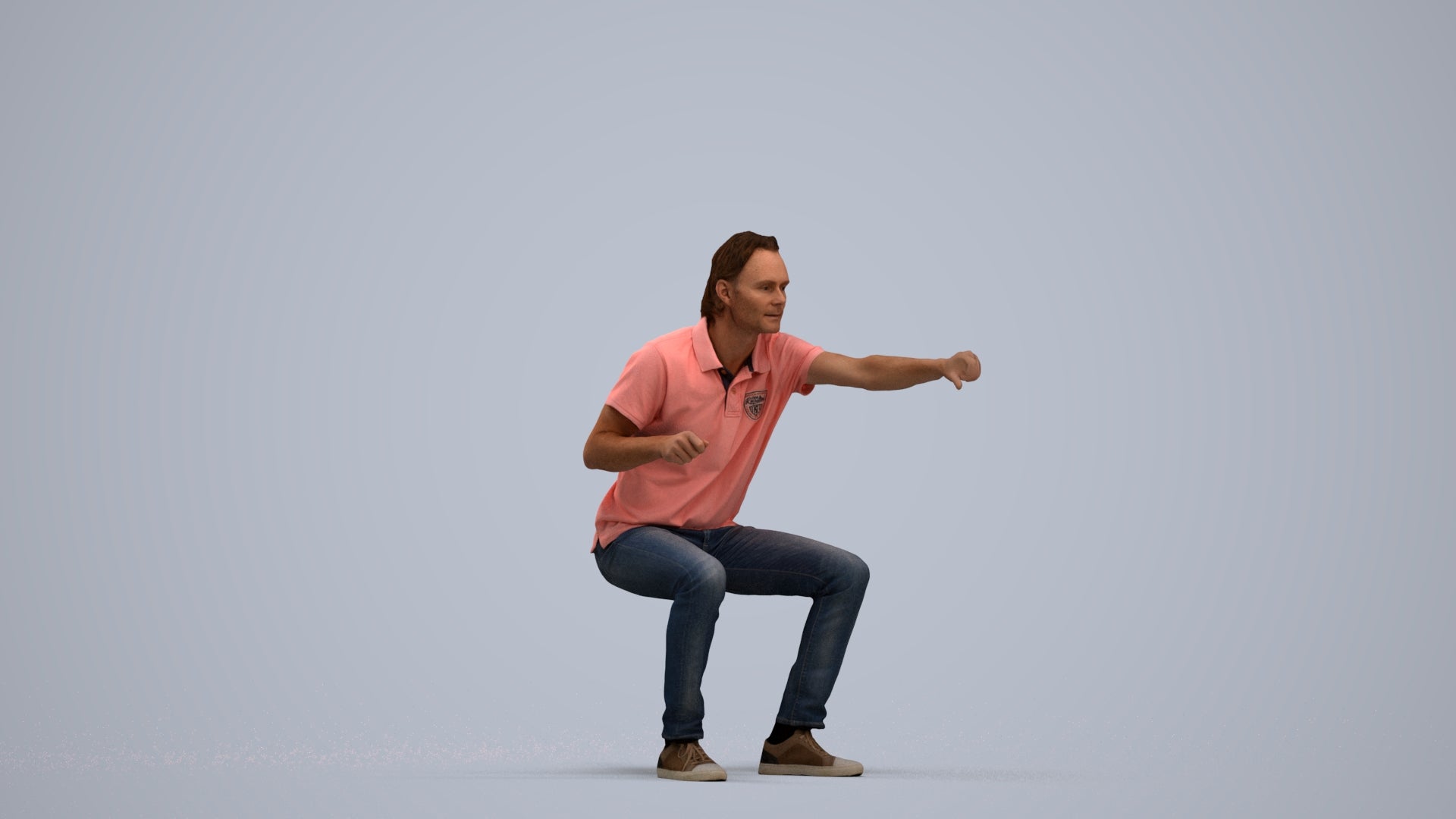 realistic 3D man casual sitting, scanned archviz people for Blender and 3ds Max, standing pose render