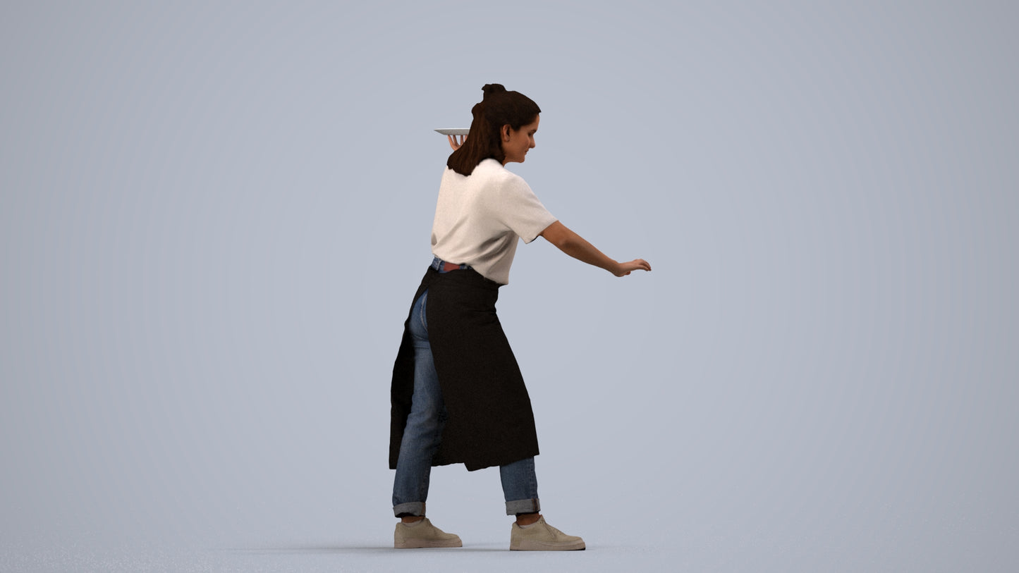 3D people model woman hospitality, scanned human for 3ds Max rendering, side view render