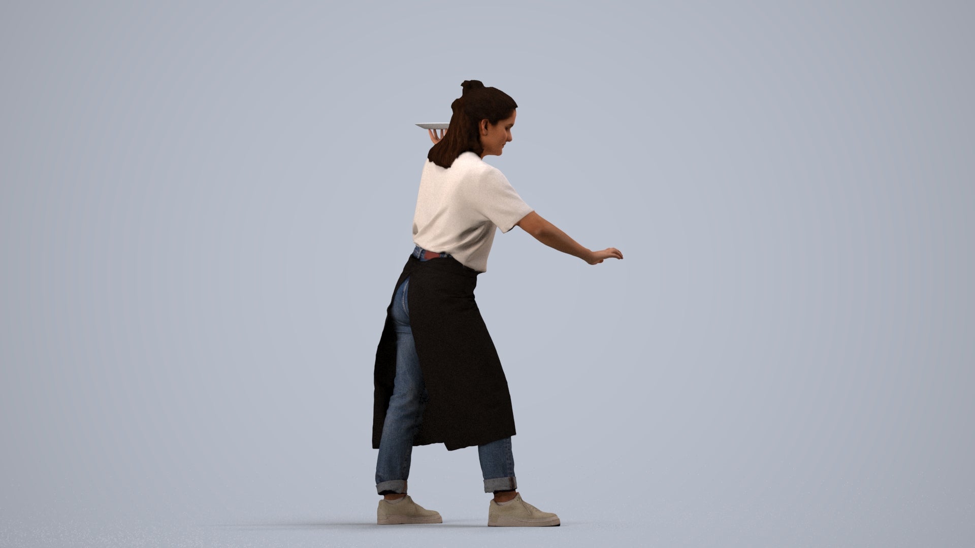 3D people model woman hospitality, scanned human for 3ds Max rendering, side view render