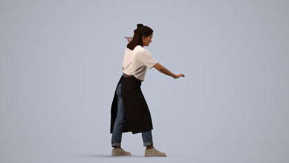 3D people model woman hospitality, scanned human for 3ds Max rendering, side view render