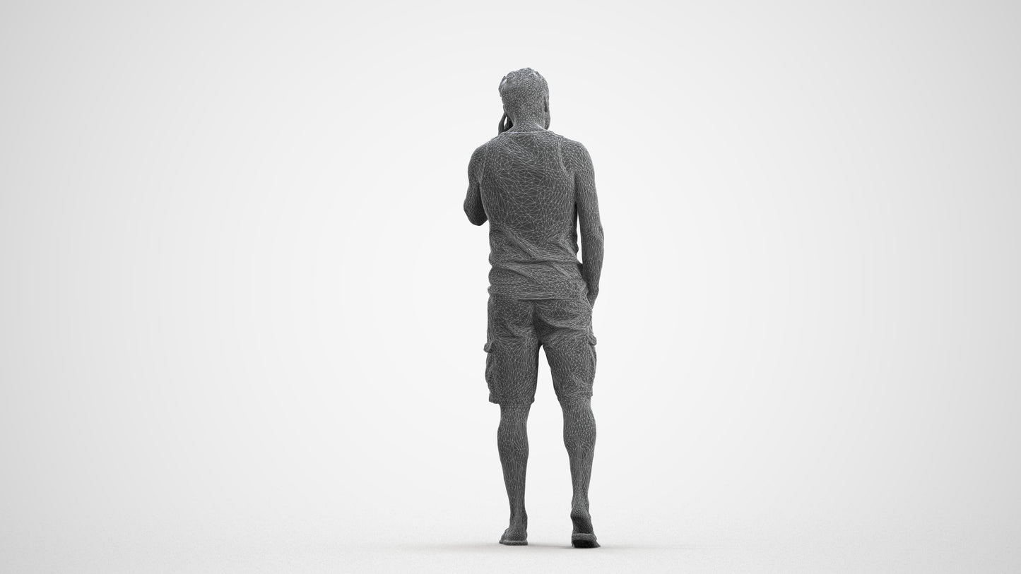 3D people model man casual walking, scanned human for 3ds Max rendering, wireframe front view
