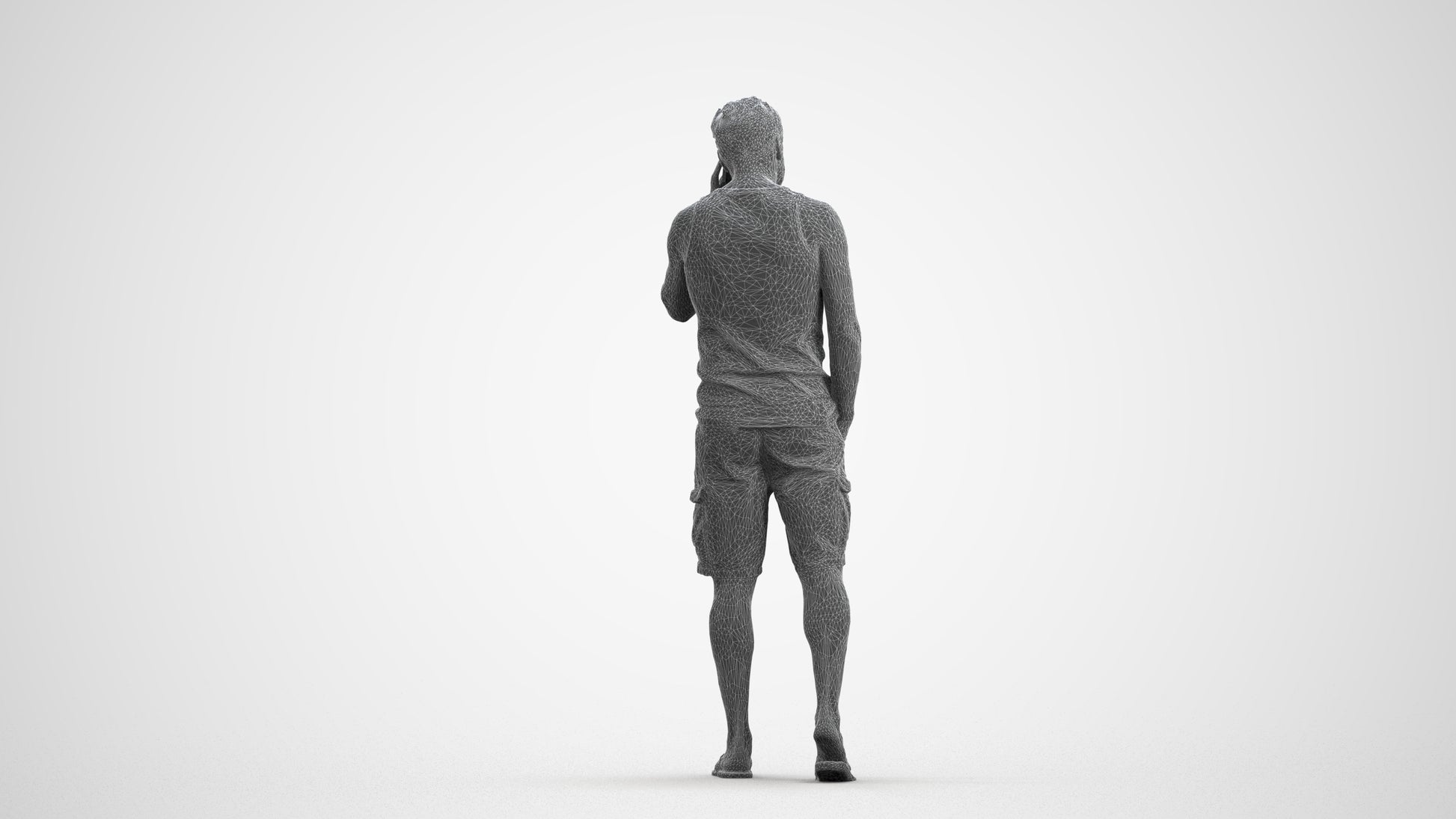 3D people model man casual walking, scanned human for 3ds Max rendering, wireframe front view