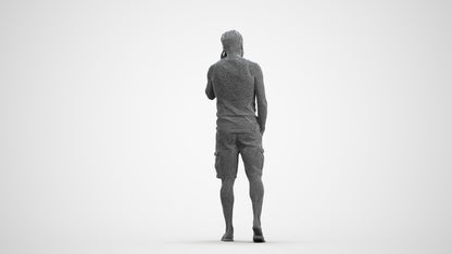 3D people model man casual walking, scanned human for 3ds Max rendering, wireframe front view
