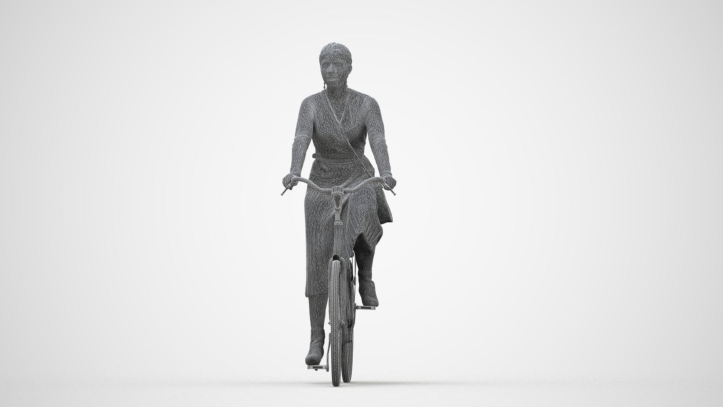 photogrammetry 3D woman casual cycling, realistic human model archviz FBX, wireframe back view