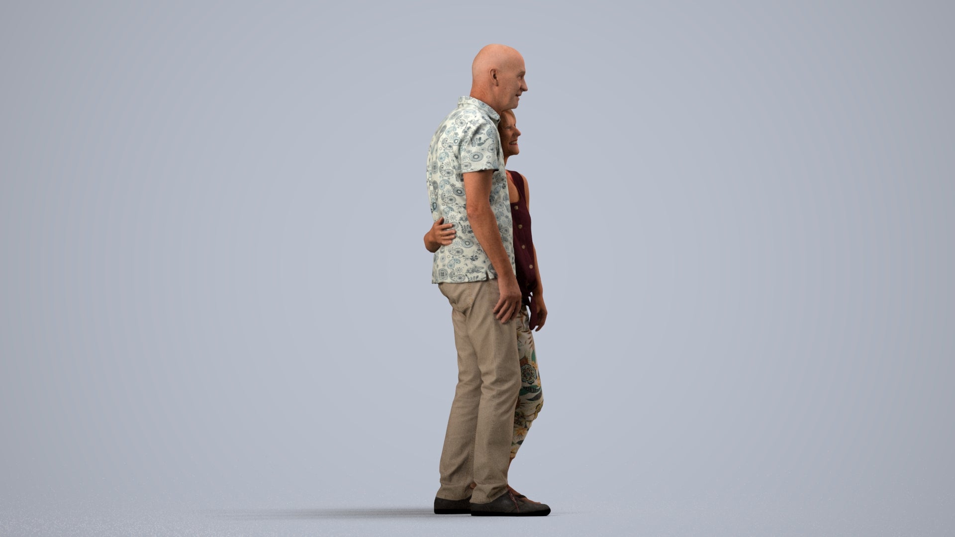scanned 3D senior woman standing, photogrammetry people for Enscape and V-Ray, side view render