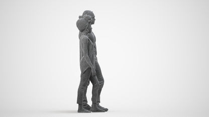 3D human model woman casual couple, photogrammetry scanned person for archviz, wireframe side view