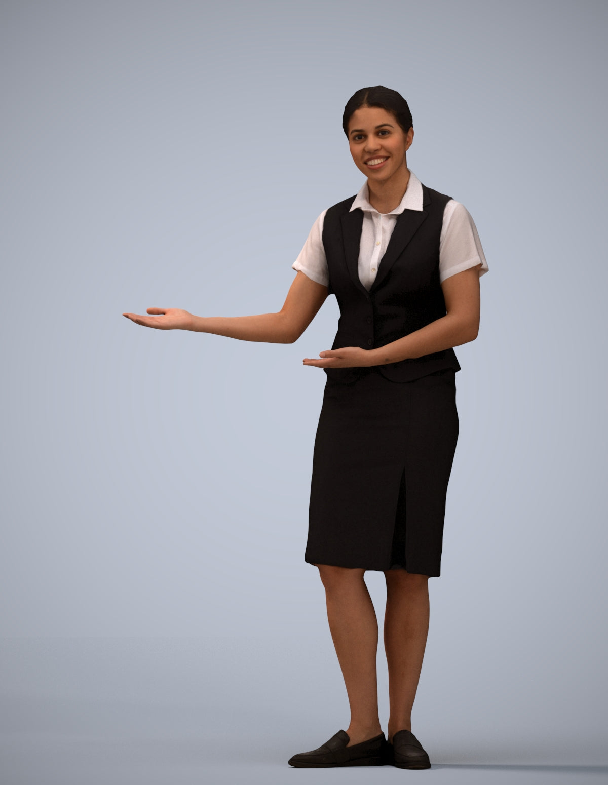 3D scanned woman hospitality, photorealistic archviz people for Enscape and SketchUp