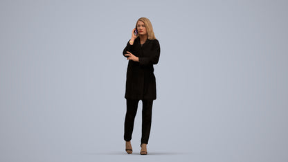 3D human model woman business walking, photogrammetry scanned person for archviz, standing pose render