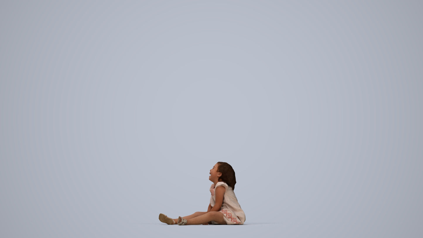 photogrammetry 3D girl casual kids, realistic human model archviz FBX, top-down view render