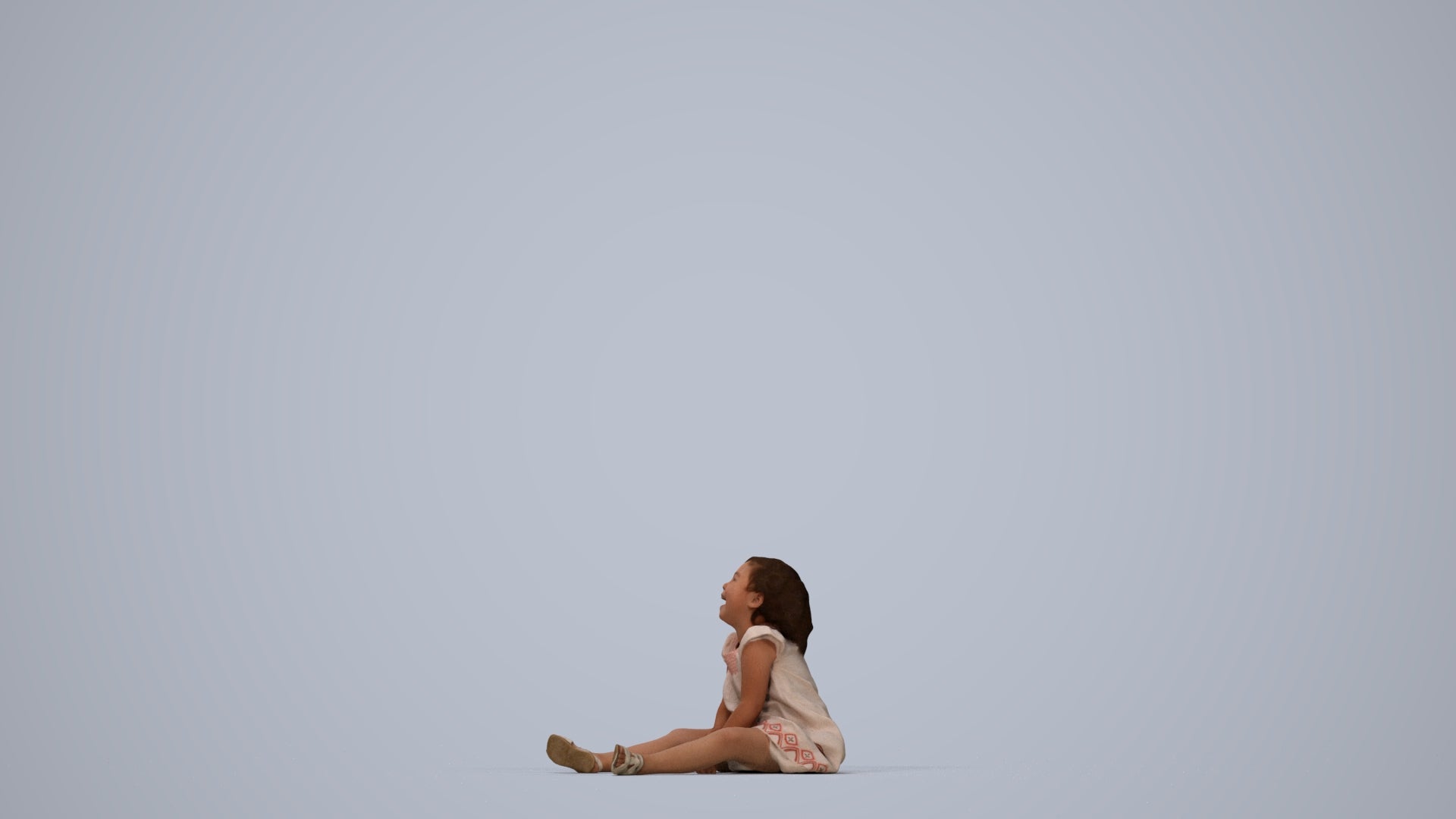 photogrammetry 3D girl casual kids, realistic human model archviz FBX, top-down view render