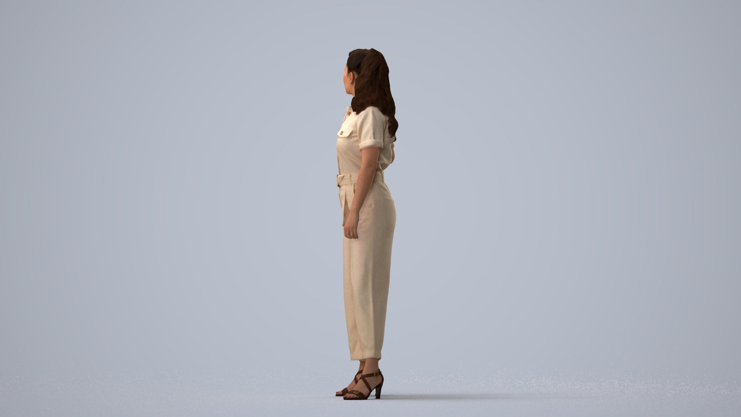 3D people model woman casual standing, scanned human for 3ds Max rendering, three-quarter view render