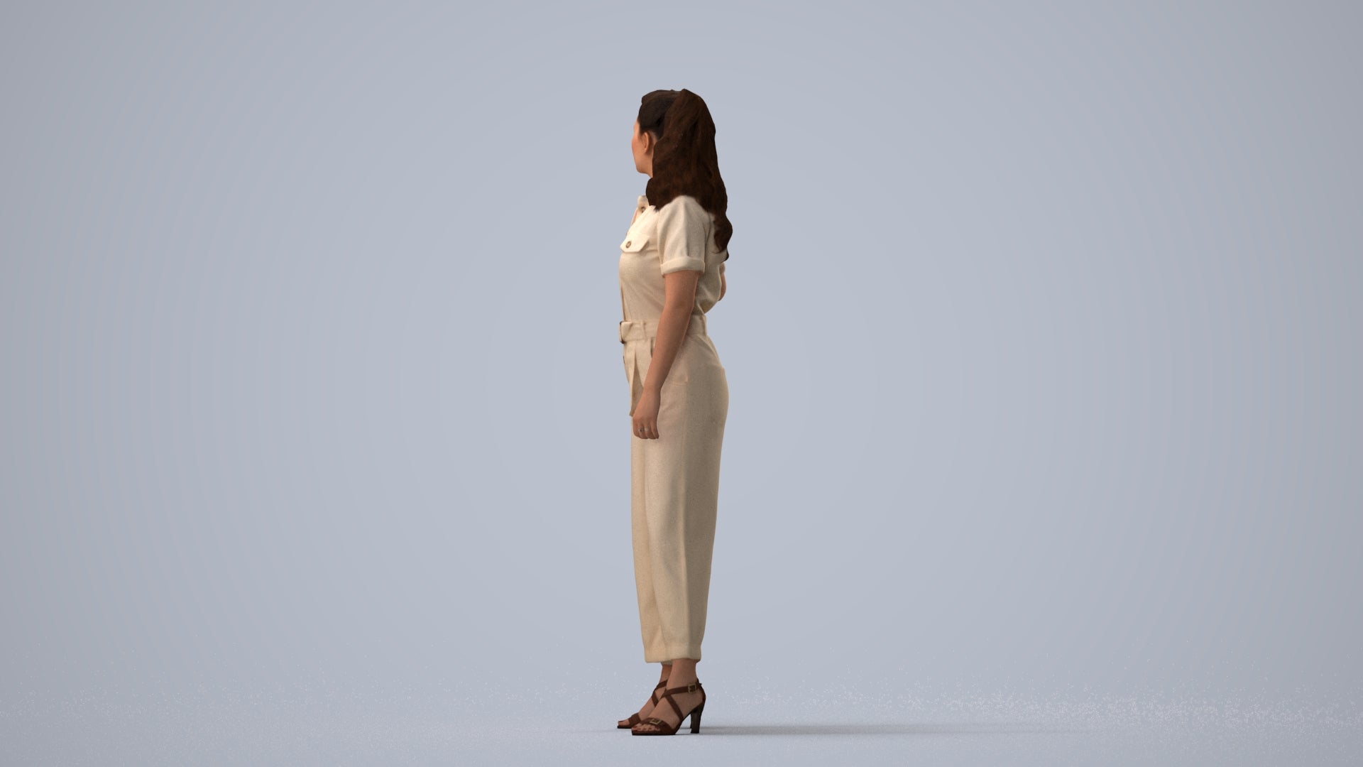 3D people model woman casual standing, scanned human for 3ds Max rendering, three-quarter view render
