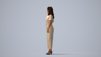 3D people model woman casual standing, scanned human for 3ds Max rendering, three-quarter view render