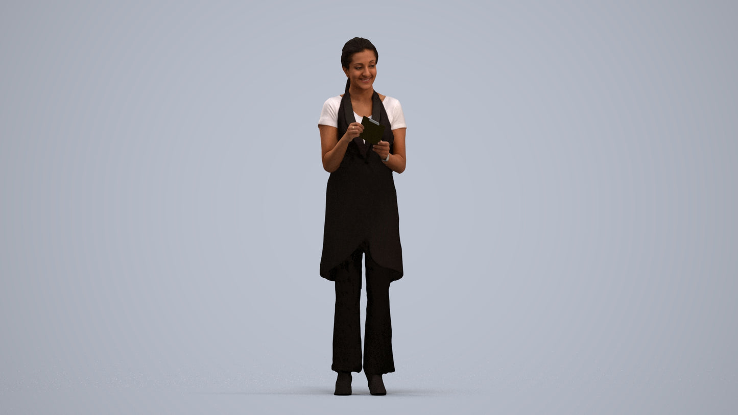 realistic 3D woman hospitality, scanned archviz people for Blender and 3ds Max, standing pose render